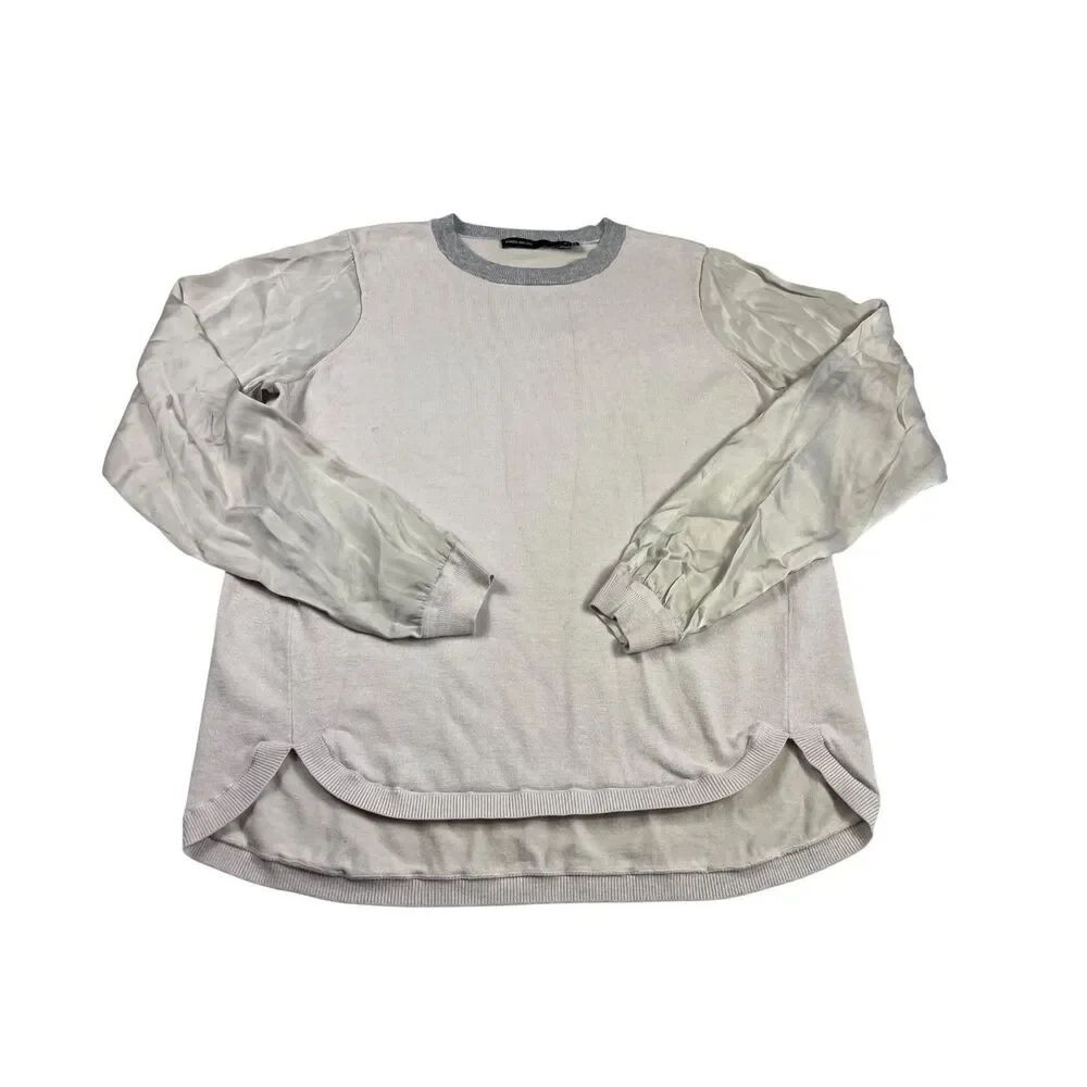 Karen Millen Silk Sleeve Sweater Gray Ivory Breathable Comfort Luxe Pullover 4